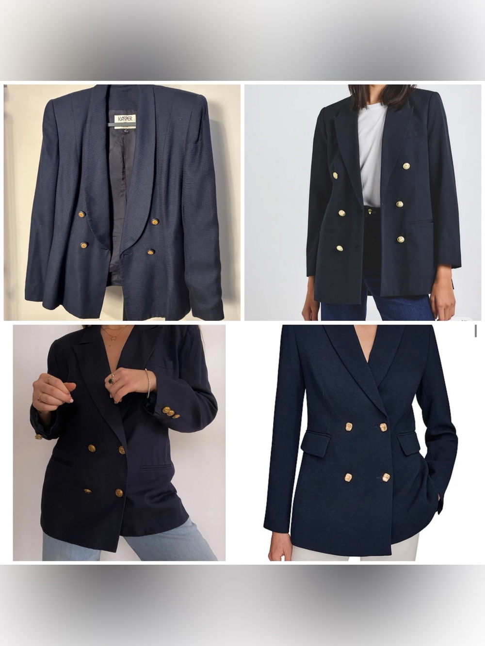 Kasper Double-Breasted Blazer Designer Vintage Inspired Navy Gold Buttons Size 6